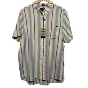 Chubbies Short Sleeve “Soft Serve” Friday Striped Button Up Shirt White Size XL